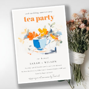 Chic Floral Tea Cup Wedding Anniversary Tea Party Invitation
