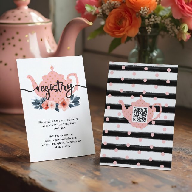 Chic Floral Tea Party Girl Baby Shower Registry Enclosure Card (Chic Floral Tea Party Girl Baby Shower Registry Enclosure Card)