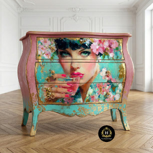 Chic Floral Vanity Furniture Decoupage Tissue Paper