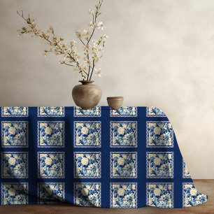 Chic floral vase Blue chinoiserie toile  monogram Tablecloth