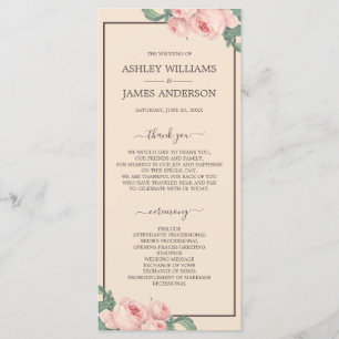 Chic Floral Vintage Pink Rose Ivory Wedding Program
