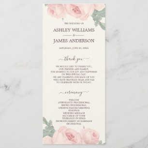 Chic Floral Vintage Pink Rose Off-white Wedding Program
