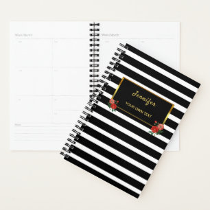 Chic floral Vintage roses black white stripes gold Planner