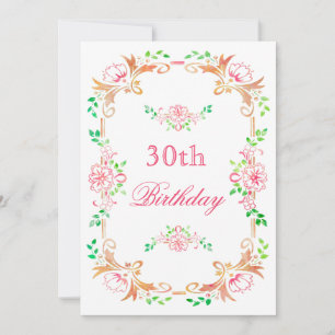 Chic Floral Watercolor 30th Birthday Double Sided Invitation