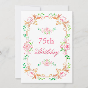 Chic Floral Watercolor 75th Birthday Double Sided Invitation