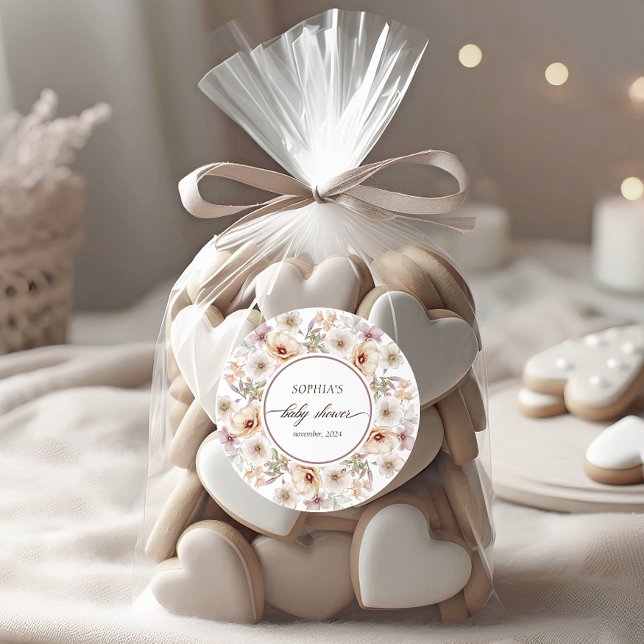 Chic Floral Watercolor Baby Shower Classic Round Sticker (Chic Floral Watercolor Baby Shower Classic Round Sticker)