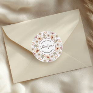 Chic Floral Watercolor Baby Shower Thank You Classic Round Sticker