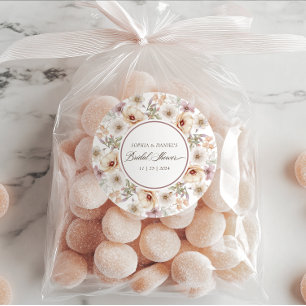 Chic Floral Watercolor Bridal Shower Classic Round Sticker