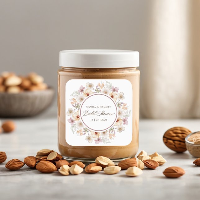 Chic Floral Watercolor Bridal Shower Square Sticker (Chic Floral Watercolor Bridal Shower Square Sticker)