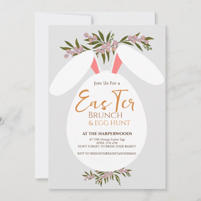 chic floral watercolor easter brunch egg hunt invitation (Front)