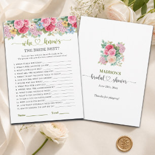 Chic Floral Who Knows The Bride Best Game Invitation