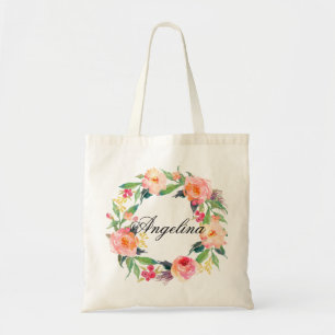 Chic Floral Wreath Personalised Wedding Tote Bag