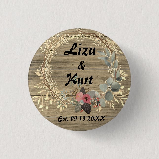 Chic Floral Wreath Rustic Wedding    3 Cm Round Badge (Front)