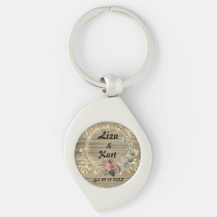 Chic Floral Wreath Rustic Wedding Key Ring