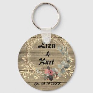Chic Floral Wreath Rustic Wedding Key Ring