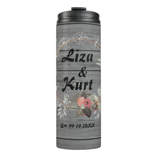 Chic Floral Wreath Rustic Wedding   Thermal Tumble Thermal Tumbler (Front)