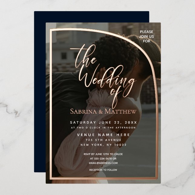 Chic Floral Wreath Wedding Foil Invitation (Front/Back)