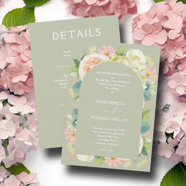 Chic Florals Wedding All in One Sage Green Invitation (Creator Uploaded)