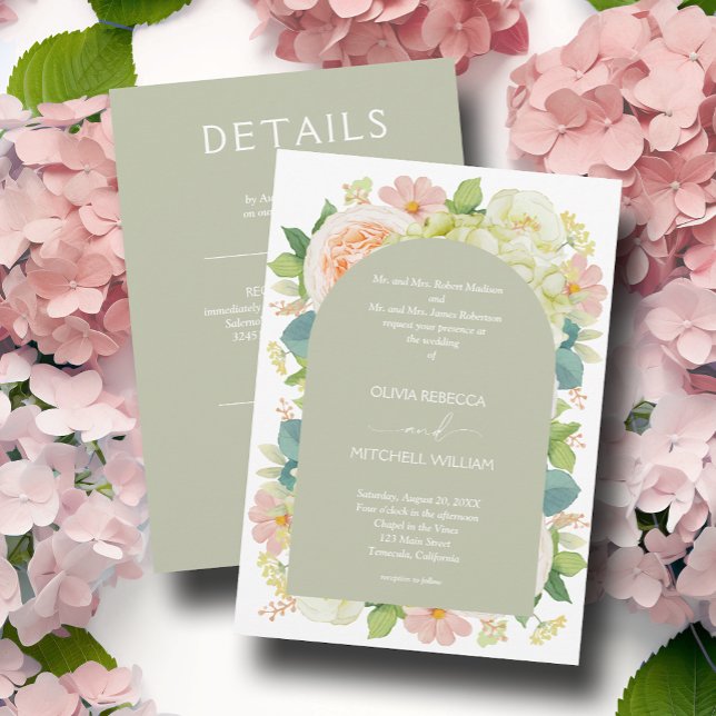 Chic Florals Wedding All in One Sage Green Invitation (Creator Uploaded)