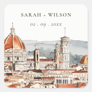 Chic Florence Cathedral Italy Watercolor Wedding Square Sticker