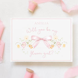 Chic Flower Girl Proposal with Bow and Name Pink Card