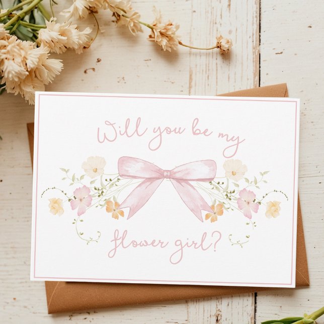 Chic Flower Girl Proposal with Bow Cute Girly Pink Card (Creator Uploaded)