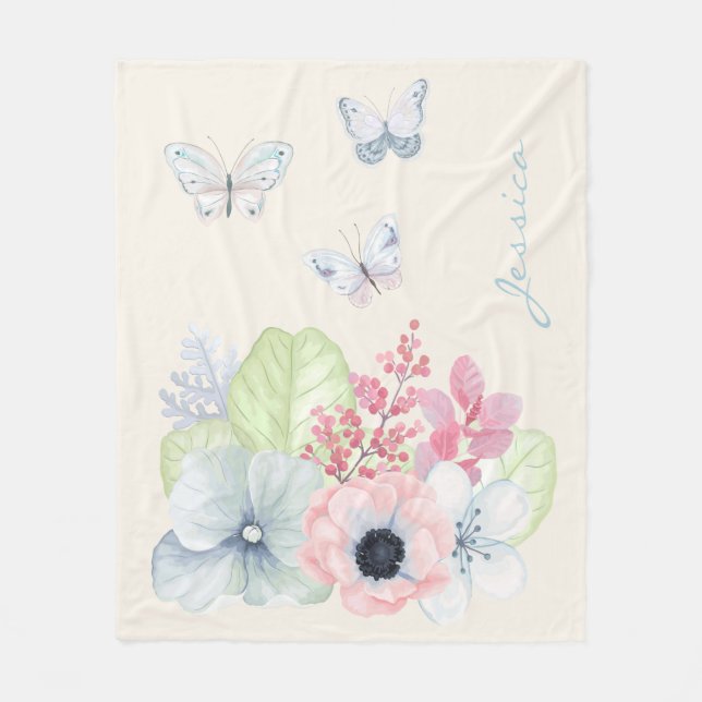 Chic Flowers and Butterflies Fleece Blanket (Front)