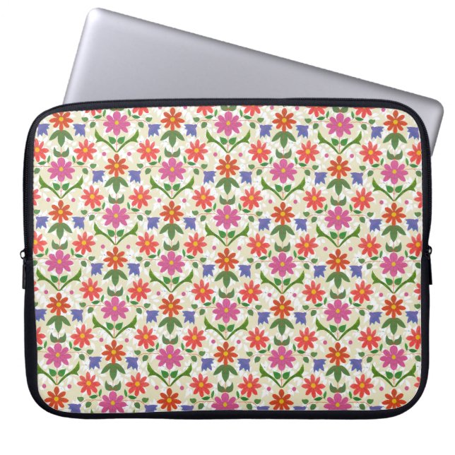 Chic Flowers and Polka Dots on Ecru Laptop Sleeve (Front)