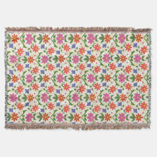 Chic Flowers and Polka Dots on Ecru Throw Blanket