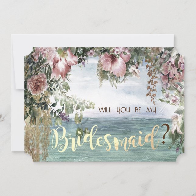 Chic Flowers Ocean Bridesmaid Card (Front)