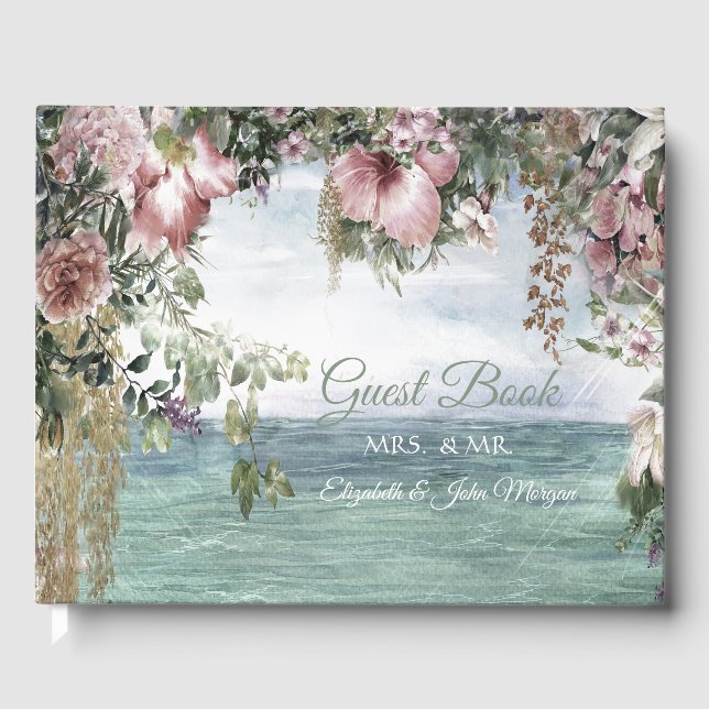 Chic Flowers Ocean  Guest Book (Front)