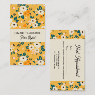 Chic Flowers on Gold Salon Hair Stylist Makeup Appointment Card
