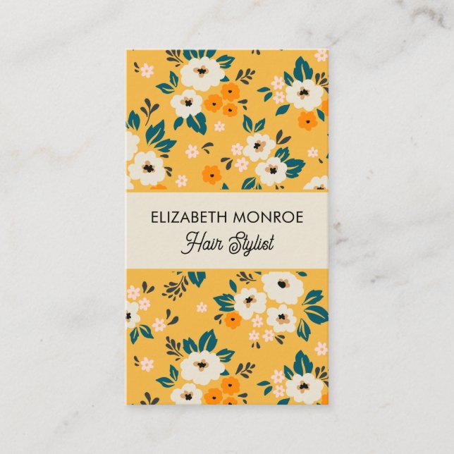 Chic Flowers on Gold Salon Hair Stylist Makeup Appointment Card (Front)
