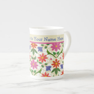 Chic Flowers, Polka Dots on Ecru Bone China Mug