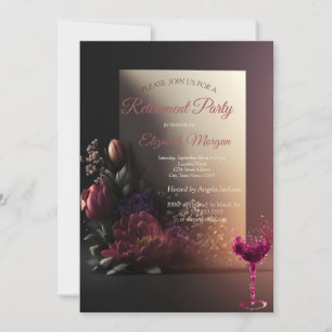 Chic Flowers,Wine Glass Retirement Part  Invitation