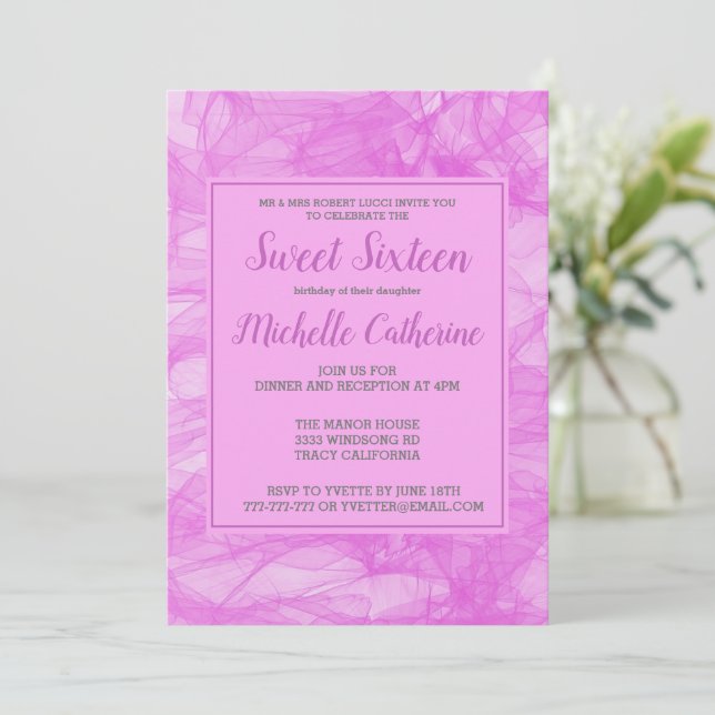 Chic Flowy Pink Sweet 16 Invitation (Standing Front)