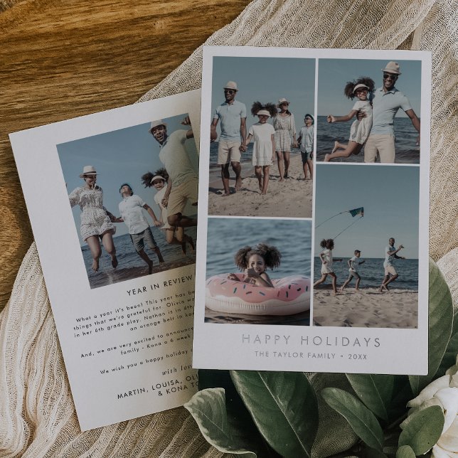 Chic Foil Happy Holidays Year In Review 5 Photo Foil Holiday Card (Creator Uploaded)