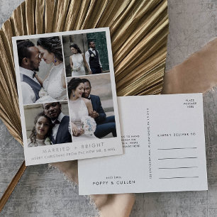 Chic Foil Married and Bright Christmas Thank You Foil Holiday Postcard