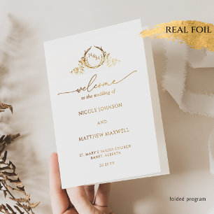 Chic, Foil Monogram Wedding Folded Program Card