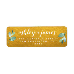 Chic Foliage Dark Green Gold Return Address Label