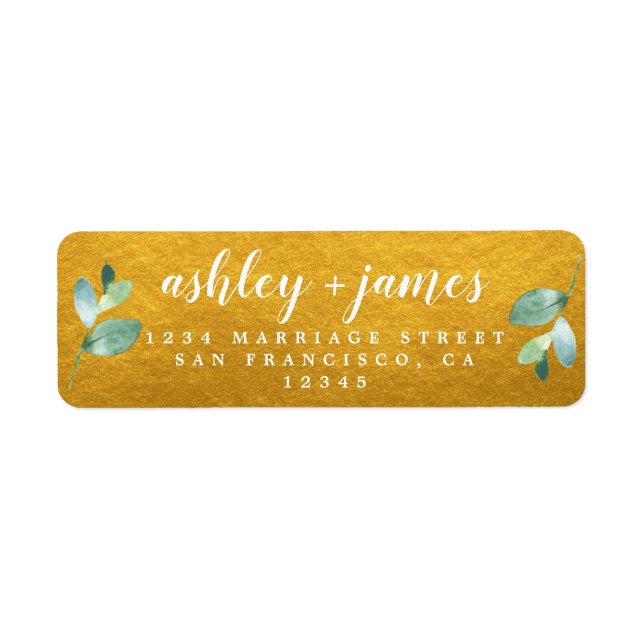 Chic Foliage Dark Green Gold Return Address Label (Front)