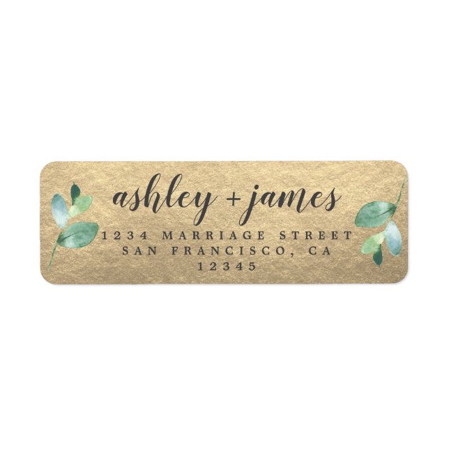 Chic Foliage Dark Green Gold Return Address Label (Front)