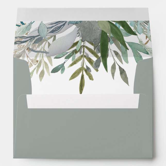Chic Foliage | Grey Green Wedding Envelope (Back (Bottom))
