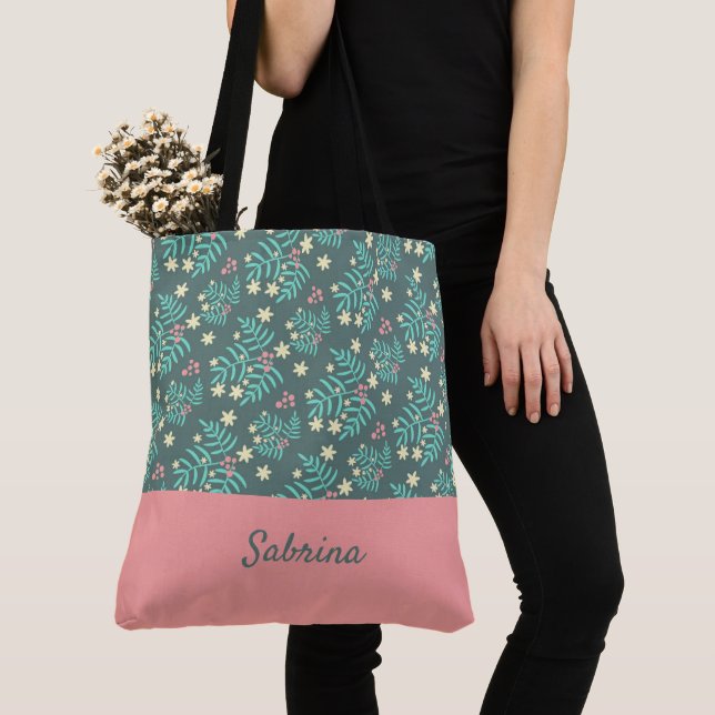 Chic Foliage Monogrammed Tote Bag (Close Up)
