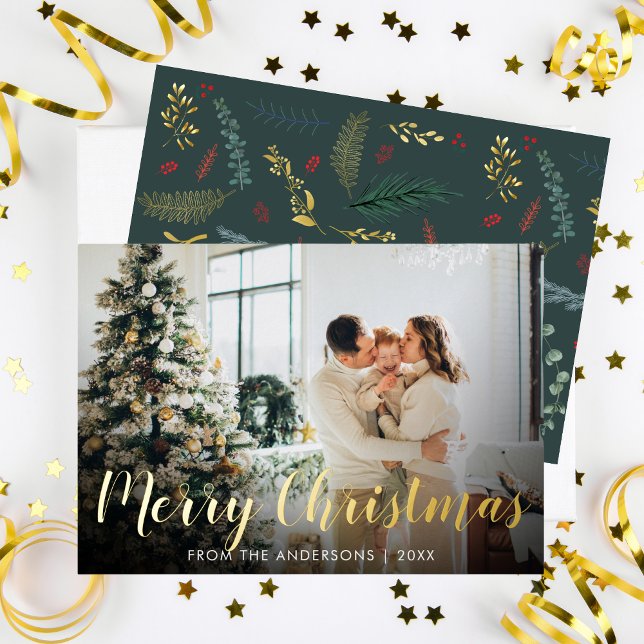 Chic Foliage Pattern Christmas Greeting Foil Holiday Card (Creator Uploaded)