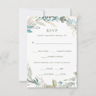 Chic Foliage Wedding Meal Choice RSVP Card