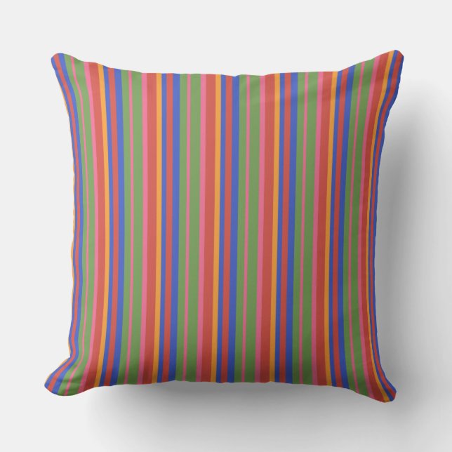 Chic Folk Art Collection Striped Pillow or Cushion (Front)