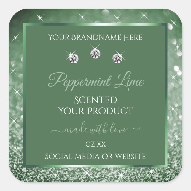 Chic Forest Green Glitter Product Packaging Labels (Front)
