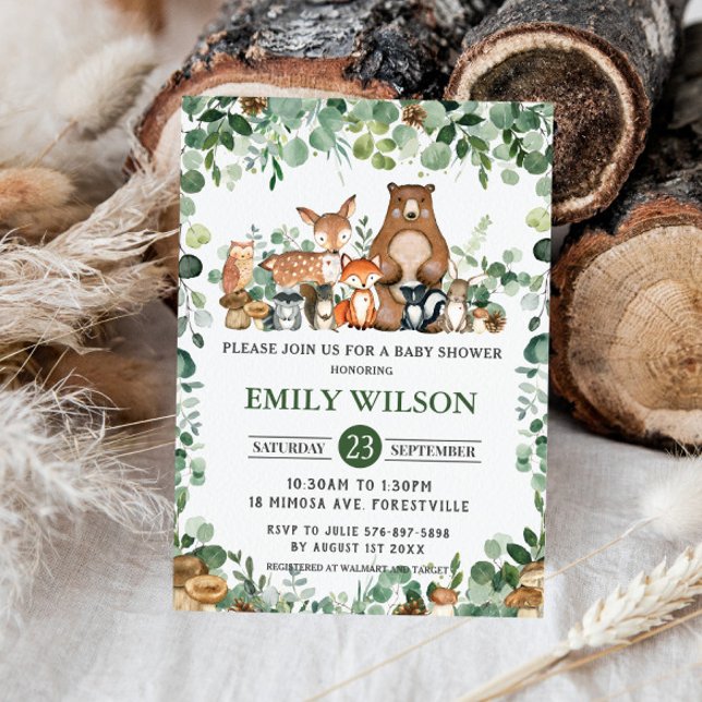 Chic Forest Greenery Woodland Animals Baby Shower Invitation (Creator Uploaded)
