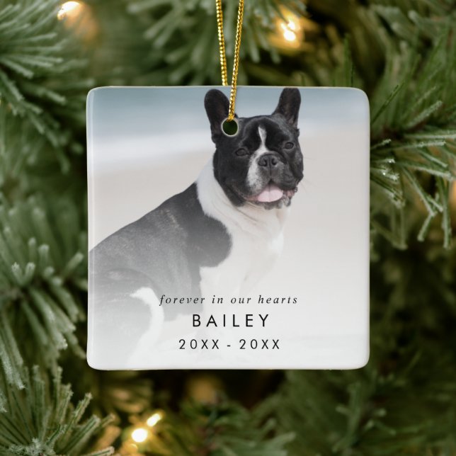 Chic Forever in Our Hearts Photo Dog Memorial Ceramic Ornament (Tree)
